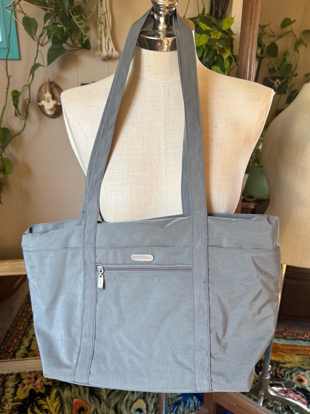 Baggallini Gray Nylon Large Tote Bag Yellow Lining Travel Bag
